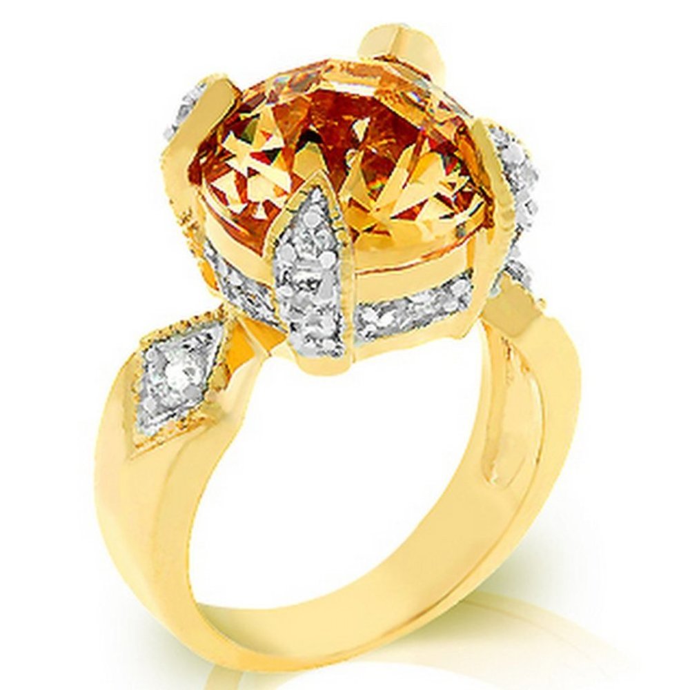 8.5 ct 14K Yellow Gold Plated Cocktail Champagne Topaz Cz Chateau Ring Size 5